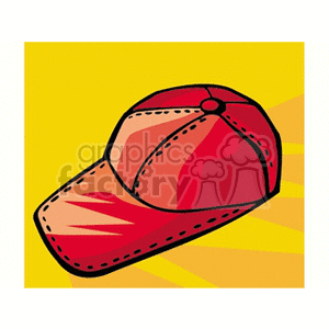 Colorful cartoon-style red baseball cap on a bright yellow background.