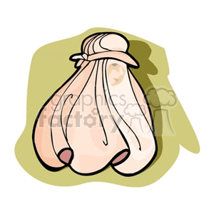 Clipart of a woman wearing a large hat with a veil covering her face, depicted with simple and elegant lines and a soft color palette.