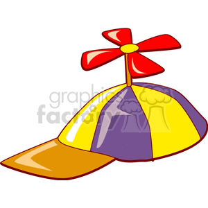 A colorful propeller hat clipart with red, yellow, purple, and orange sections and a red propeller on top.