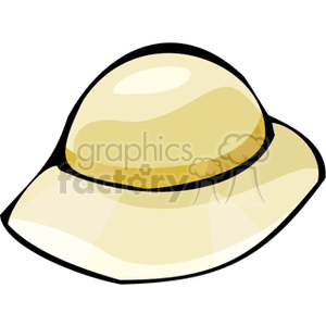A clipart image of a beige sun hat with a wide brim and a rounded crown.