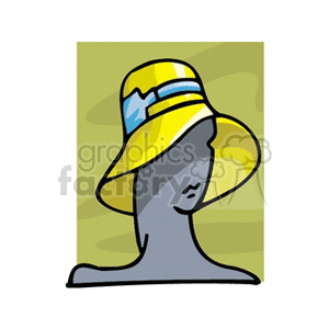 Woman wearing yellow hat with blue band