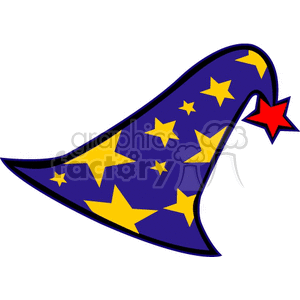 A clipart image of a wizard's hat adorned with yellow stars and a red star at the tip.