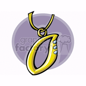 Clipart image of a golden pendant with three small blue gems.