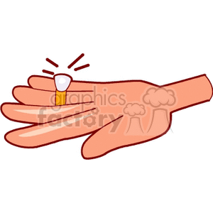 Clipart image of a hand wearing a yellow ring with a diamond.