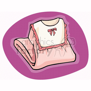 Clipart image of a folded pink baby dress with a white bib adorned with a pink bow.