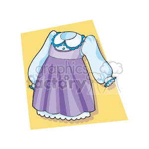 Clipart image of a vintage-style dress with long sleeves, a blue and white color scheme, and a blue collar.