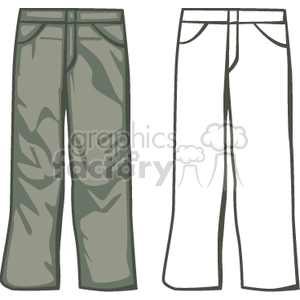 Clipart image of two pairs of pants, one colored in green and the other in black and white.