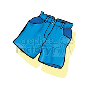 Clipart image of blue shorts with a belt and buttons.