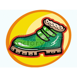 Colorful clipart image of a green winter boot with a fur lining.