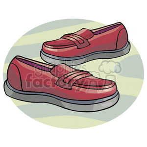 Clipart image of a pair of red loafers with gray soles.