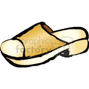 The clipart image displays a single tan or beige sandal with a wide strap and a flat sole. It does not have heels.