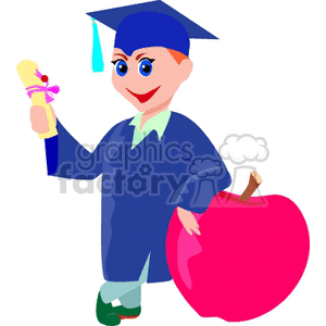 Cartoon student leaning against an apple