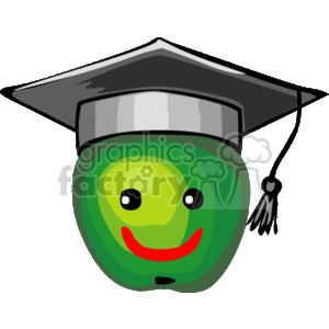 Smiling Green Apple with Graduation Cap