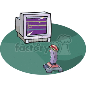 Clipart image of an old computer monitor and a joystick set on a green surface.