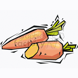 A clipart image featuring two stylized carrots with green tops.