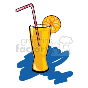 Orange Juice Glass with Straw and Slice