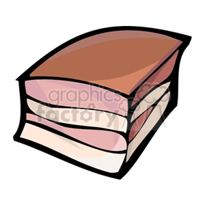 A clipart image of a slice of layered cake with brown and pink layers.