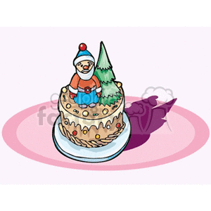 Festive cake with a Santa Claus and Christmas tree decoration.