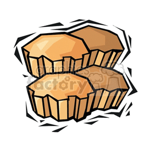 Clipart image of four cupcakes, illustrated in a cartoon style with defined lines and shades of brown.