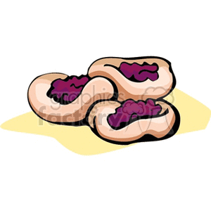 Clipart image of three pastries with fruit filling.