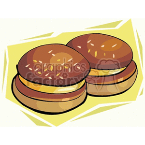 Clipart image of two cheeseburgers with sesame seed buns.