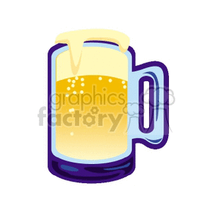 Illustration of a beer mug filled with frothy beer.