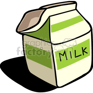 Illustration of a milk carton with green labels.