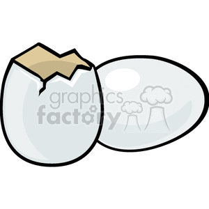 Clipart image of two eggs, one cracked and one whole.