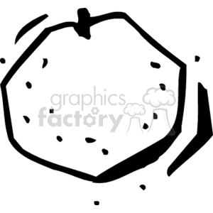 A black and white clipart illustration of an orange with a simple outline and dot details.