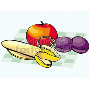 Colorful of Banana, Apple, and Plums