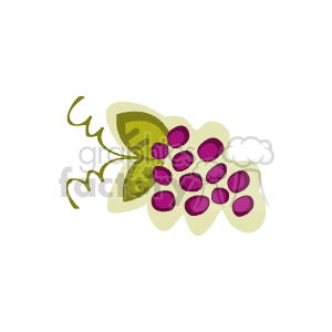 The clipart image depicts a bunch of grapes with a leaf. The grapes are purple, suggesting they could be a variety commonly used for wine or as a table fruit. The image is stylized and simple, typical of clipart.