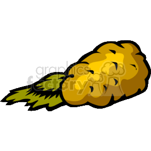 The clipart image features a vegetable, more specifically a potato, which is depicted in a stylized and simplified manner with bright colors and a distinctive form. The potato is shown with a golden-brown skin and a hint of greenery at the bottom that possibly represents its leaves or a small portion of the plant.