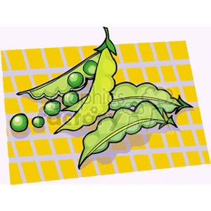 Illustrated Green Pea Pods on Yellow Background