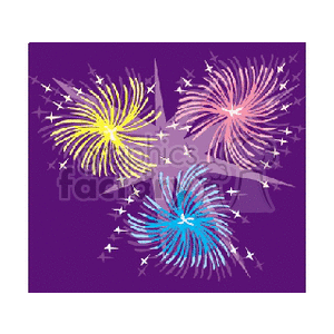 Colorful fireworks against a purple background, representing celebration and festivity.