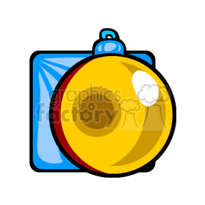   The image displays a yellow Christmas bulb, a type of ornament commonly used as a decoration during the holiday season. The bulb appears to be shiny and reflective, with a highlight indicating its glossy surface. It seems to be hung against a blue backdrop with a cast shadow, suggesting it