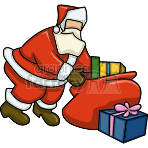 Santa Claus Filling his Christmas Bag with Gifts
