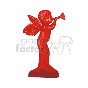 The clipart image depicts a stylized red angel or cupid figure holding a horn, which can be associated with various holiday decorations. It could be interpreted as a decoration for Christmas or Valentine's Day due to the angelic motif and the presence of the horn, which resembles an instrument that might be played by angels in traditional holiday scenes or by cupids in Valentine's imagery.
