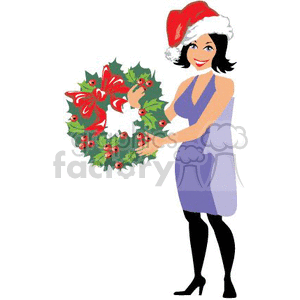 Festive Woman Holding Christmas Wreath