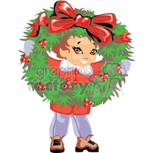 Festive Kid with Christmas Wreath