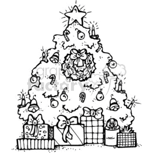 Black And White Christmas Tree With Gifts Clipart Commercial Use Gif Jpg Eps Svg Clipart 143809 Graphics Factory