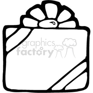 The image is a simplified black-and-white line drawing of a gift or present. It features a square package with a large bow on top, and a ribbon that wraps around the present. There are no colors or additional details; it is a stylized representation typical of clipart.