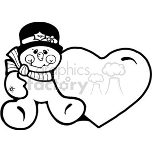   The clipart image features a happy snowman with a winter hat and a scarf. The snowman is next to a large heart shape, possibly indicating a festive, loving holiday theme. The snowman