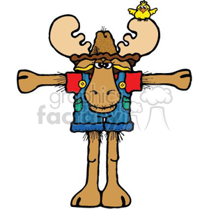 Funny Cartoon Moose with Cute Bird - Country Style