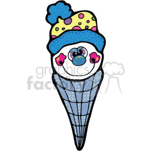   The clipart image features a whimsical drawing of a snowman with characteristics of an ice cream cone. The snowman