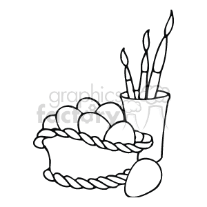   The clipart image depicts a basket filled with Easter eggs, and alongside it, there