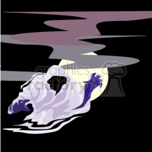   This clipart image features a whimsical portrayal of a ghost. The ghost appears to be floating in a night sky, with a full moon positioned in the background casting a soft glow. The scene suggests a Halloween theme with the ghost