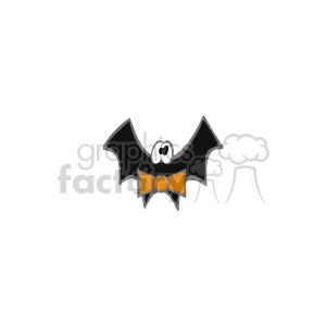   The clipart image features a stylized cartoon bat with a cute expression and large eyes. It also has a little orange bow tie, which adds a playful and festive element to the design. The bat
