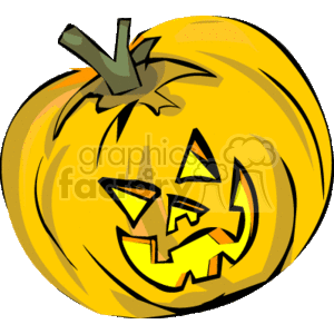The clipart image features a carved Halloween pumpkin, commonly referred to as a jack-o'-lantern. It has a smiling face with cut-out triangles for eyes and a jagged mouth, typical of traditional Halloween decor.