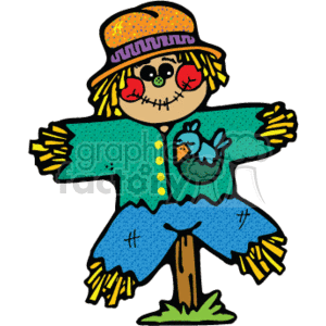 Country-Style Scarecrow with Bird