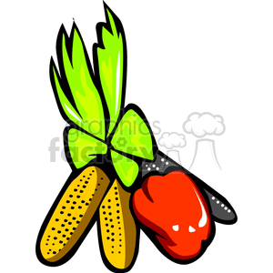 Clipart image of Kwanzaa-themed food including corn and a red pepper.